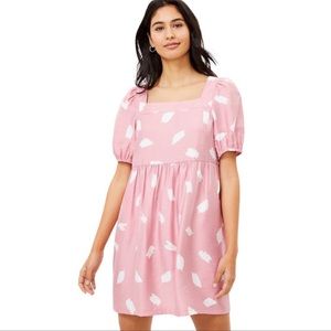 LOFT Pink Brushstroke Square Neck Swing Babydoll Dress